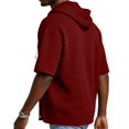 thumbnail image 5 of Men's Waffle Knit Short Sleeve Hoodie With Button Down Front And Drawstring Featuring Casual Loose Fit For Summer Streetwear Beach Vacation Wine XL, 5 of 8