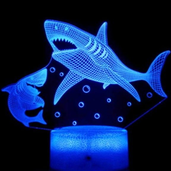 YSITIANNA 3D Shark Fish Night Light Lamp Illusion Night Light 7 Color Changing Touch Switch Table Desk Decoration Lamps Gift Acrylic Flat ABS Base USB Cable Toy STNL#1946