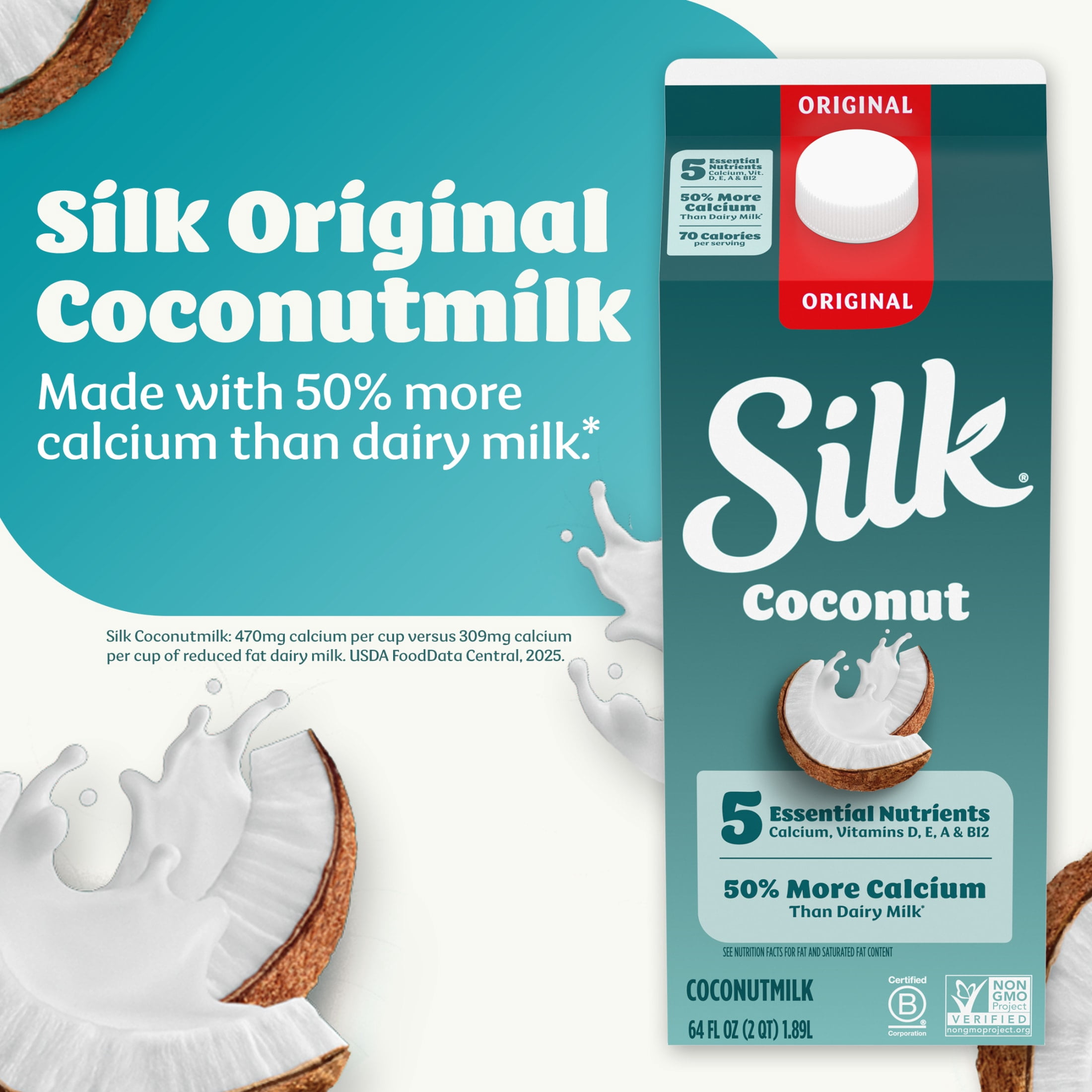 Silk Dairy Free, Gluten Free, Original Coconut Milk, Plant Based Milk Half Gallon, 64 fl oz