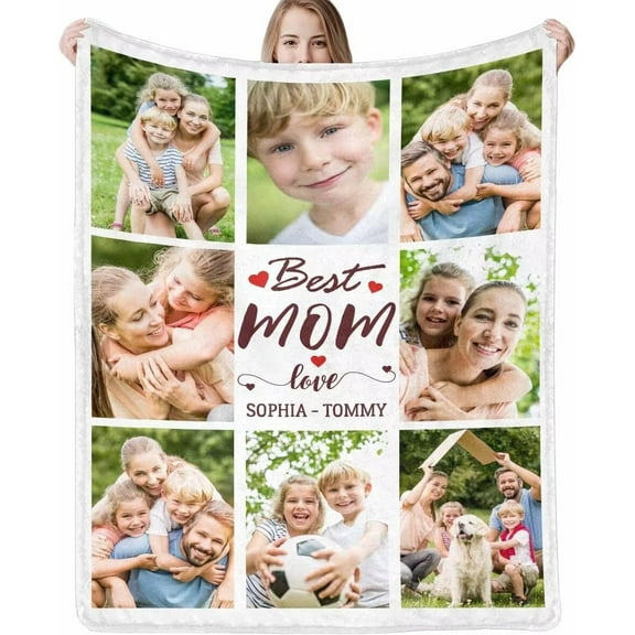 AISENIN Personalized Photo Blanket for Mom Gift Best Mom Ever Birthday Mother's Day for Grandma Wife Custom Bed Throws with Picture Text Name