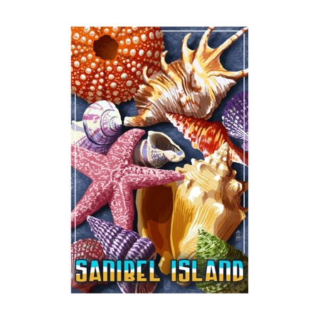 Sanibel Island, Florida - Shell Montage Print Wall Art By Lantern (Best Shelling On Sanibel Island)