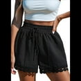 thumbnail image 3 of Pantalones Cortos con Cintura Elástica y Encaje Bordado para Mujer, Color Negro, Talla M, 3 of 7