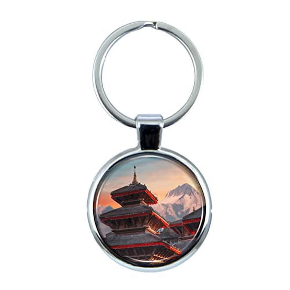 Nepal Keychain with Epoxy Dome and Metal Keyring