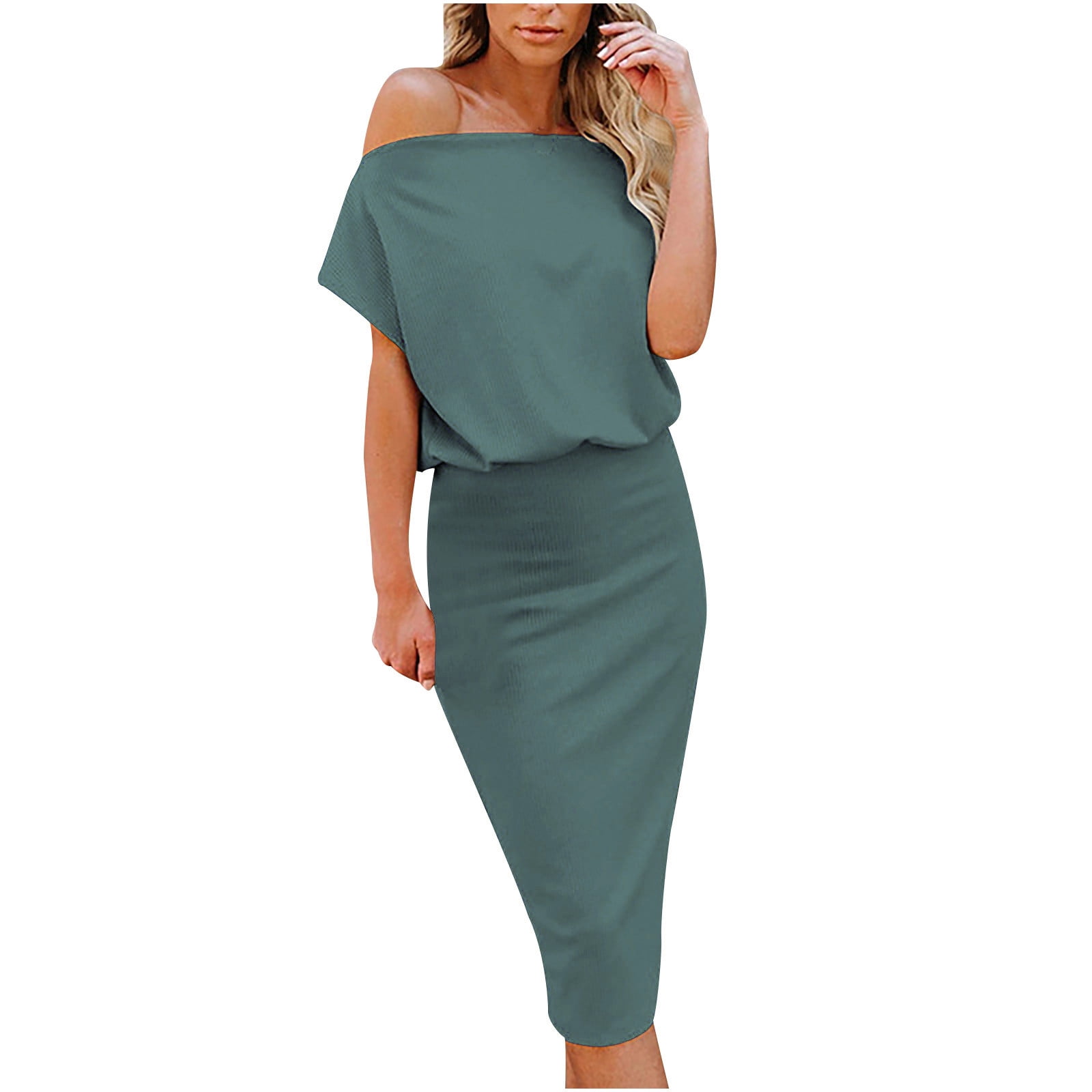 Women Sexy Casual Fold Solid Dress ...