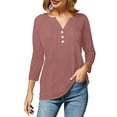 thumbnail image 4 of HomeGardon 3/4 Sleeve T Shirts for Women,Women's Cotton and Linen Top Fashionable Solid Color Button Up Shirt Women's V-neck Loose T-shirt Top Sleeve V-neck Top/shirt,S-XXXL, 4 of 5