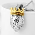 thumbnail image 3 of HZMAN Men's Silver Gold Tone Stainless Steel Lion King Pendant Necklace Cable Wheat 22+2" Chain (Silver & Gold), 3 of 7