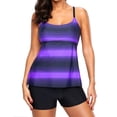 thumbnail image 1 of Traje de baño de dos piezas para mujer, con espalda cruzada, estampado de bloques de color, tankini y pantalones cortos., 1 of 1