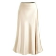 thumbnail image 3 of Women's Satin Silk High Waist Slit Midi Skirt - Elastic Waistband Flowy Hem for Party Wedding Guest All Seasons, 3 of 5