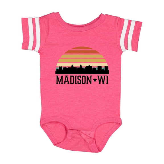 Inktastic Madison Wisconsin Skyline Retro Sunset Boys or Girls Baby Bodysuit