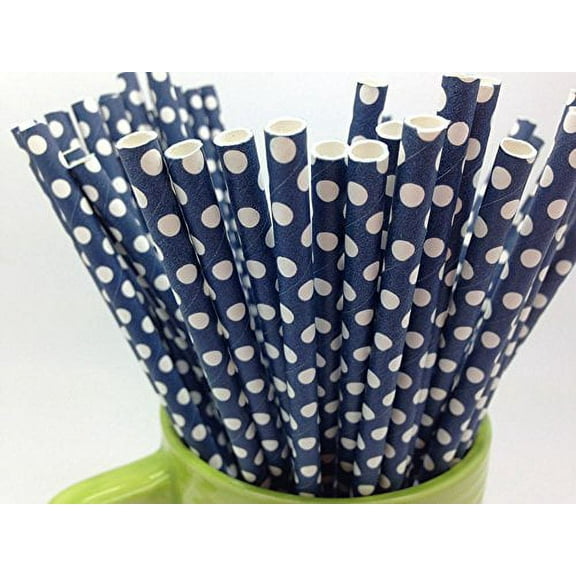 Blue and white dot Paper Straws - Party DIY, Mason Jars, Baby Shower, Chevron and Polka Dots 125 straws