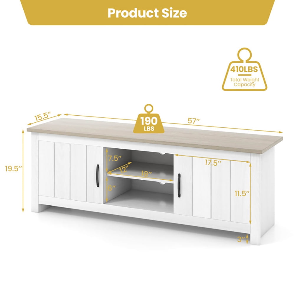 Finihen TV Stand, TV Cabinet, TV Stand with 2 Cabinets and Open Shelves for TVs up to 65 Inch, for Living Room, Bedroom, Natural