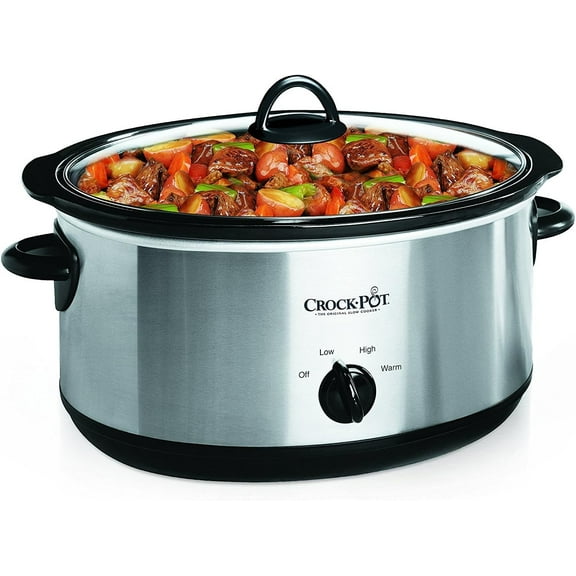 7 Quart Oval Manual Slow Cooker, Stainless Steel (SCV700-S-BR), Versatile Cookware for Large Families or Entertaining