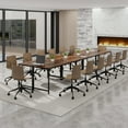 thumbnail image 3 of Giantex Home Office Desk, Computer Desk w/Recessed Power Strip & Wide Desktop, Workstation Writing Table, Rustic Brown, 3 of 8