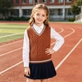 thumbnail image 4 of Odeerbi Chaqueta de Cuello En V de Punto de Cable de Los Niños Color Sólido Sin Mangas Uniforme de La Escuela, 4 of 9