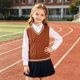 thumbnail image 4 of Odeerbi Chaqueta de Cuello En V de Punto de Cable de Los Niños Color Sólido Sin Mangas Uniforme de La Escuela, 4 of 9