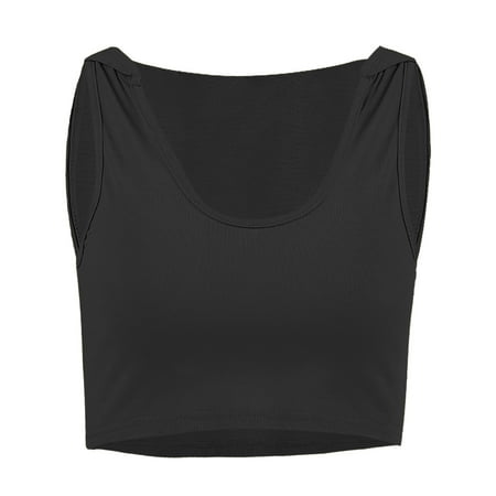 

CYMMPU Women Clothing Women s Streetwear Round Neck Tank Summer Shirts Cami Solid Cropped Tank Sexy Bustier Sleeveless Slim Fit Crop Tops Black