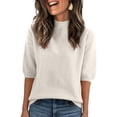 thumbnail image 2 of Women's Sweaters Casual High Neck Short Sleeve Knit Summer Pullover Sweater Tops Beige M, 2 of 5