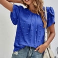 thumbnail image 2 of SXCXLSA Women's Tulip Sleeve Jacquard Top, Crewneck Casual Short Sleeve TShirt, 2 of 5