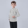 thumbnail image 5 of Oxford Dress Shirts for Boys Striped Long Sleeve Collared Button Up Shirt with Chest Pocket School Uniform (4-5 Years, Black), 5 of 7