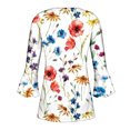 thumbnail image 5 of RKSTN Womens Tops Casual Trumpet 3/4 Sleeve Vintage Floral Printed T-shirts Buttons Basic Ruched Pleated Blouses, 5 of 5