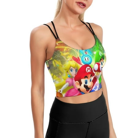 Luigi The Super Mario Bros Sports Bra For Women Padded Crop Top Camisole Yoga Tank Top Vest Workout Tops Racerback With Built In Bra Activewear Fitness Gym