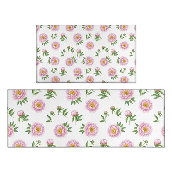 Pioneer Flower Floral Print Pattern Kitchen Rugs Sets Of 2, Anti Fatigue Non Slip Washable Floor Mats for Kitchen Sink Laundry, 17X30 Inch 17X47 Inch