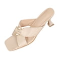 thumbnail image 1 of Slide Sandals For Women with Pearl Embellishments and Block Heel, Casual Square-Toe Slippers for Spring and Summer, Versatile Dressy Flat Sandals in Multiple Colors, 1 of 8