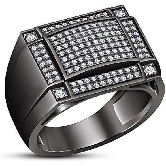 beryl_creation Men's 1.40 Ct Round Cut White Diamond Wedding Engagement Cluster Ring 14K Black Gold Plated 925 Sterling Silver -5.5