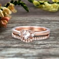 thumbnail image 4 of Startling 1.50 Carat Morganite Round Cut 10k Rose Gold Engagement Ring Anniversary Gift Wedding Set Curved Eternity Ring, 4 of 5