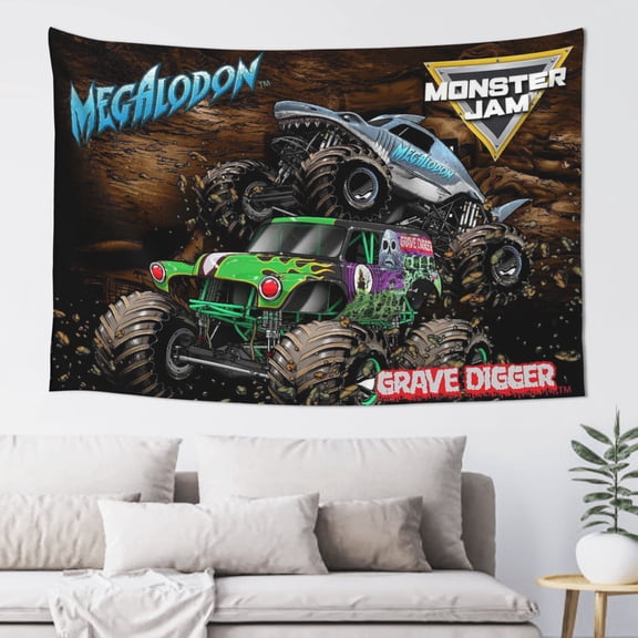 Monster Trucks-Jam Tapestry Banner 60 X 40 inch Decor Art Tablecloth Wall Hanging Mural for Bedroom Dorm