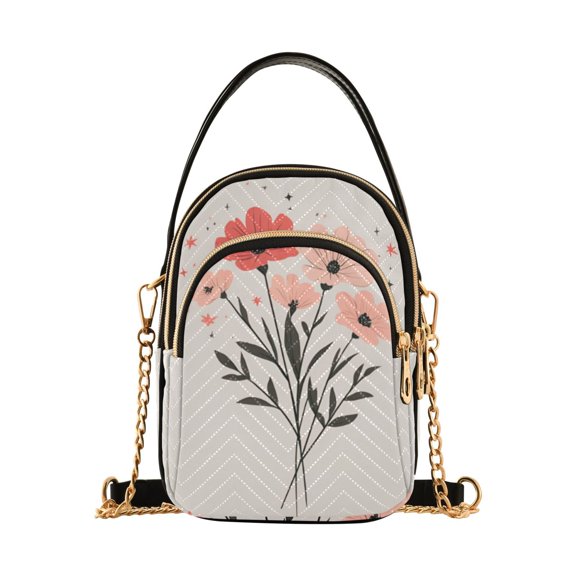 FORMRS Crossbody Bag for Women Quilted Travel Shoulder Cell Phone Purse with Chain Strap Handbag, Pink Flower