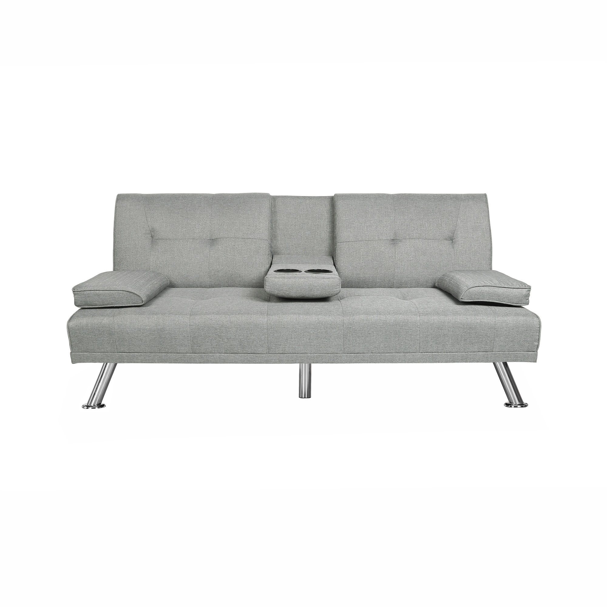 Gewnee 66.3” Futon Sleeper Sofa Bed with 3-Angle Adjustable Backrest,Loveset with 2 Cup Holders for Home,Office,Guest Room(Light Grey）