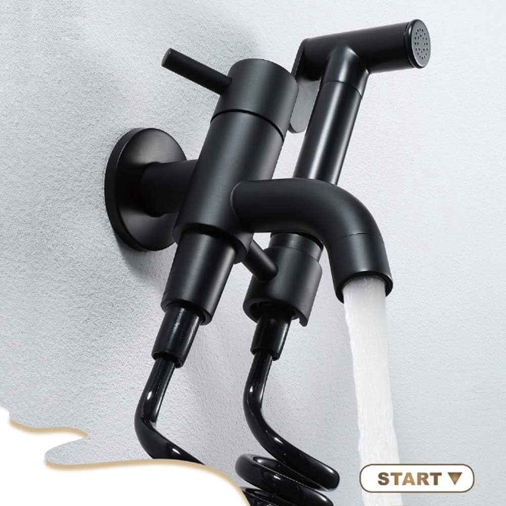 Bidet Sprayer Faucet Set with Cold Water Black Brass Wall Mount Handheld Toilet Bidet Attachment Pressure Sprayer Single Handle Bidet Spray Set for Personal Hygiene,Set a
