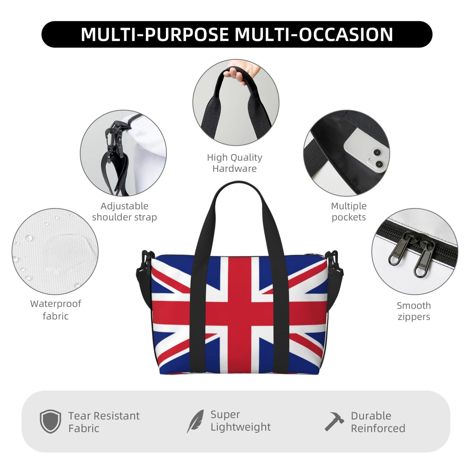 Travel Duffel Bag Union Jack All Uk Flag Sports Tote Gym Bag Shoulder Weekender Overnight Bag For Women Men