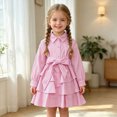 thumbnail image 2 of WXFAZCVU Girls Dresses Lapel Long Sleeved Button Down Shirt Dress Back to School Outfits Size 2-3 Years, 2 of 4