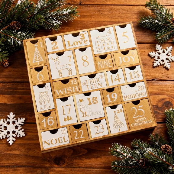 25-Drawer Wooden Advent Calendar with Endless Drawers, Fittable for Kids