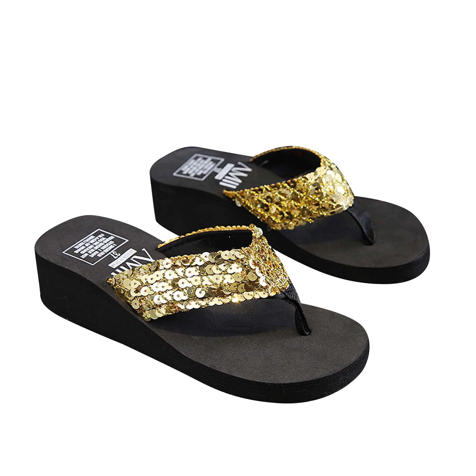Gold sequin slippers hotsell