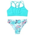 thumbnail image 3 of YUUMIN Girls Solid Color 2 Pcs Bikini Sets Crisscross Crop Top with Triangle Briefs Bathing Suits Tankini Leaf 4, 3 of 5