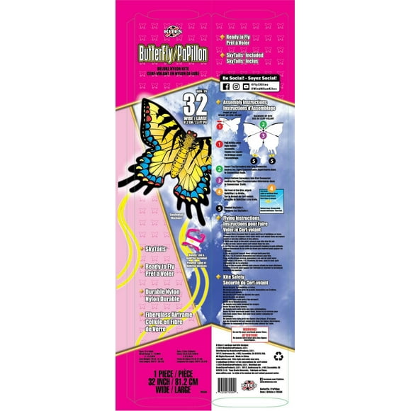 Cerf-volant X Kites Butterfly Deluxe en nylon de 32 pouces de large Cerf-volant papillon