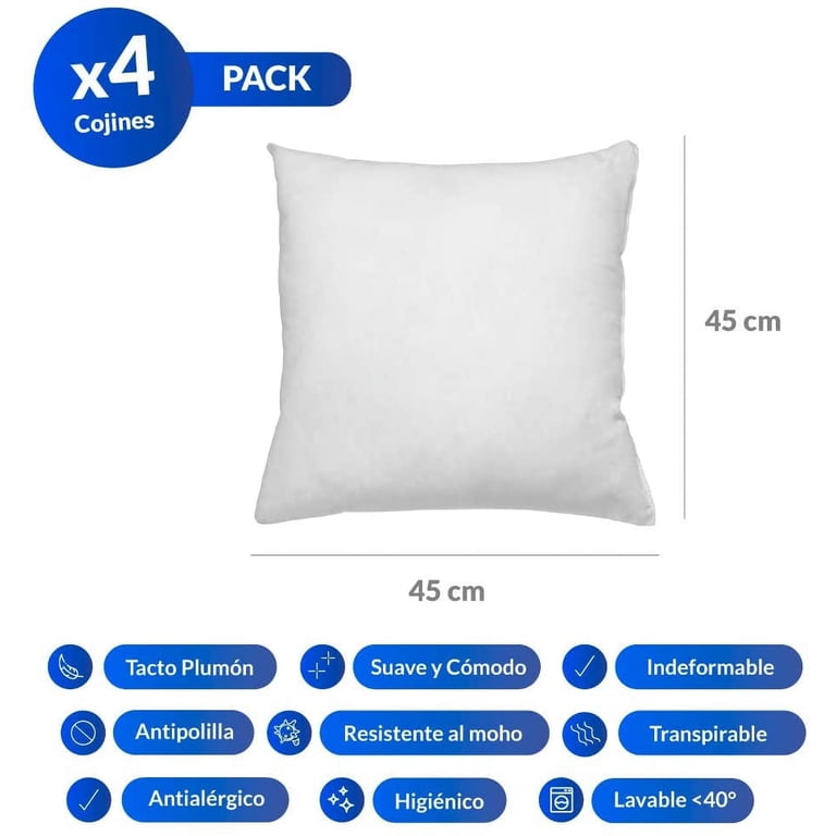 Füllung 4 Kissen 45 x 45 | Weiche Polsterung Kissen für Sofa oder Bett. Füllung dekorative Kissen, Bettkissen, Sofakissen