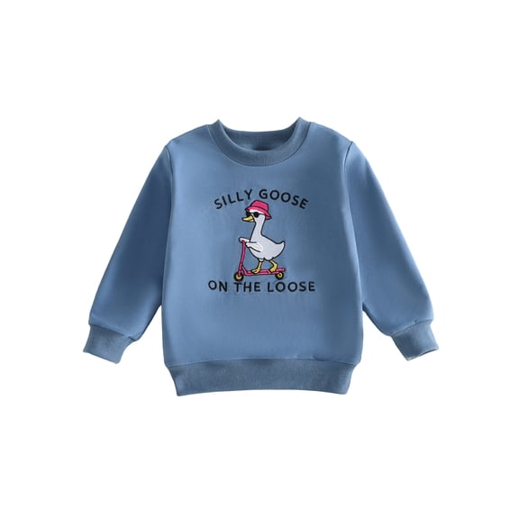 RUINIXCW Toddler Baby Boy Girl Silly Goose Outfit Infant Baby Girl Boy Fall Sweatshirt Clothes Goose Letters Embroidery Long Sleeve Crew Neck Pullover Tops