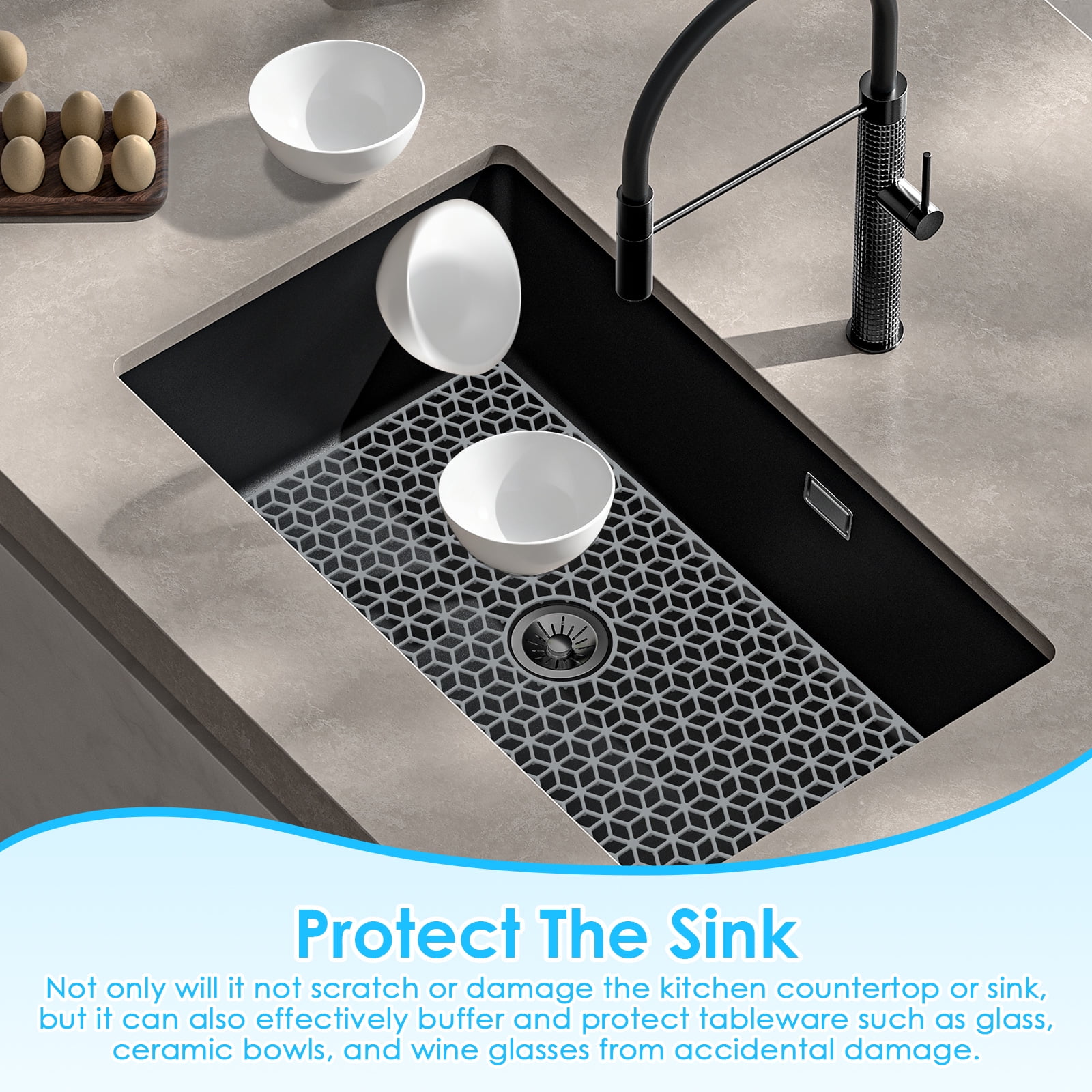 Practical Silicone Sink Protector Heat Resistant and Nonslip Kitchen Sink Mat with Hollow Design for Home Kitchen Countertop