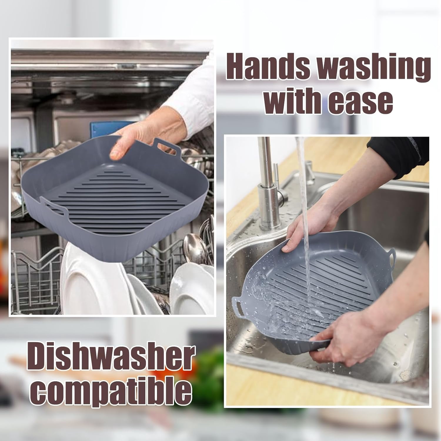 Silicone Liners Square for 8 to 8.5 inch Air Fryer, 4 Pcs Non-stick Food-grade Reusable Basket Baking Tray Airfryer Accessories