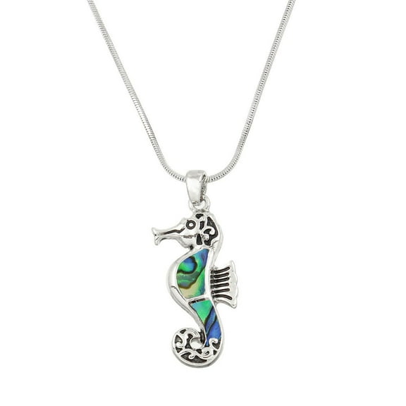 Seahorse Pendant Necklace Rhinestone Crystal Rhodium High Polished J0157