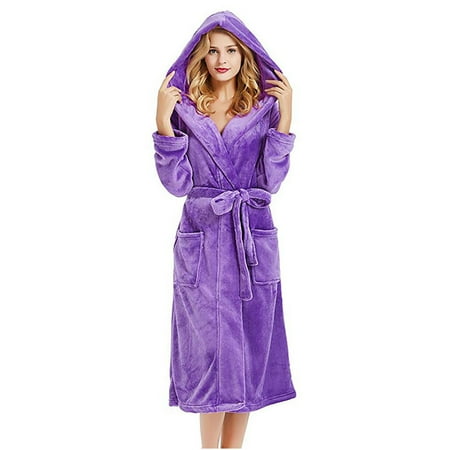 

Jebong Christmas Clearance!2022 Fashion Women Casual Long Sleeve Hooded Belt Pocket Long Bathrobe Home Service Sleepwear