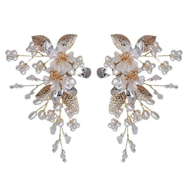 1Pair Elegant Bridal Shoe Buckles Detachable Shoe Clips Pearl Flower Shoe Buckles