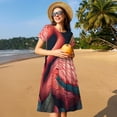 thumbnail image 4 of Vsdgher Flamant Rose Floral Coloré pour Femmes Été 2025 Décontracté Robes Midi Maxi Légères Manches Courtes Col Rond Robe de Plage, 4 of 6