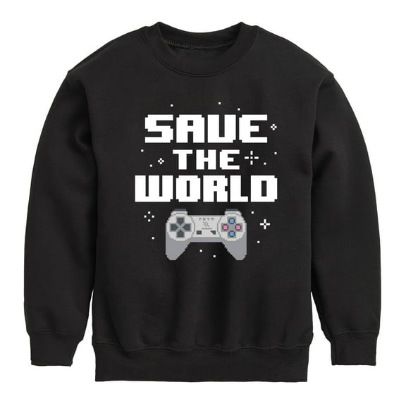 Instant Message - Gamer - Save The World - Toddler & Youth Crewneck Fleece Sweatshirt