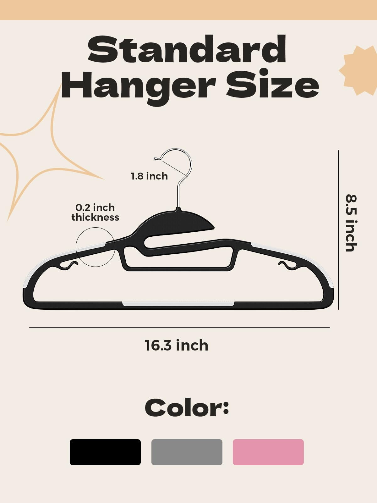 House Day Adult Plastic Non-Slip 50-Count Clothes Hangers with Rubber Pads, Black 50 Pack
