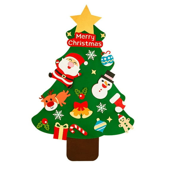 AOJA Kids Felt Christmas Tree Kit - Pre-Cut DIY Wall Decor with 21 Ornaments & Twinkle Lights for Toddler Holiday Craft,A